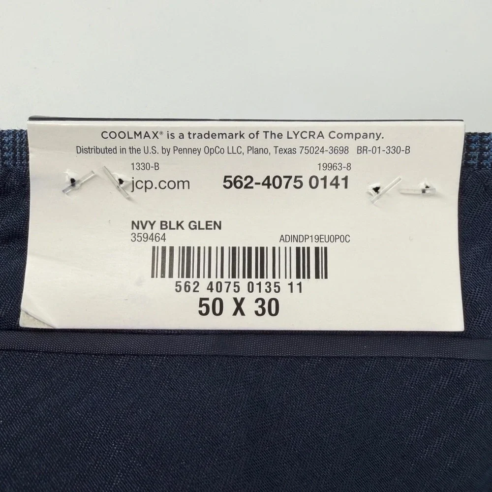Stafford Dress Pants Mens 50x30 Navy Blue Plaid Coolmax Flat Front Wool Big Tall